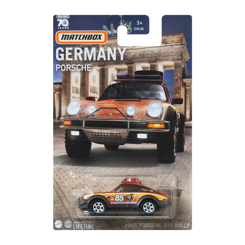 Тематическая Машинка Matchbox Porsche 1985 Porsche 911 Rally Germany 1:64 GWL49/HPC58 Brown - Retromagaz