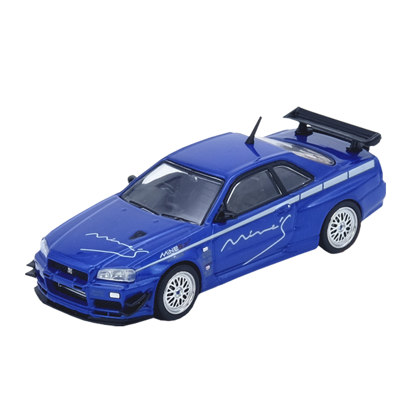 Машинка Premium INNO64 Nissan GT-R R34 V-Spec Tuned By “MINE’S” 1:64 N64-R34VS-MINES-BLUE Blue - Retromagaz