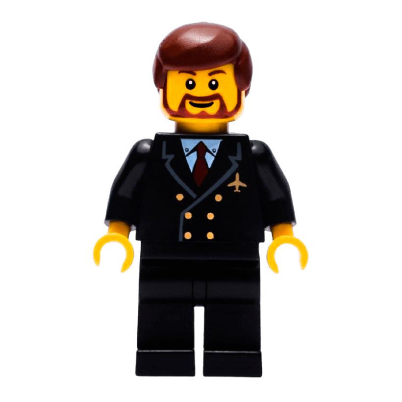 Фигурка Lego Airport 973pb0109 Pilot Red Tie and 6 Buttons Reddish Brown Hair City air048 Б/У - Retromagaz