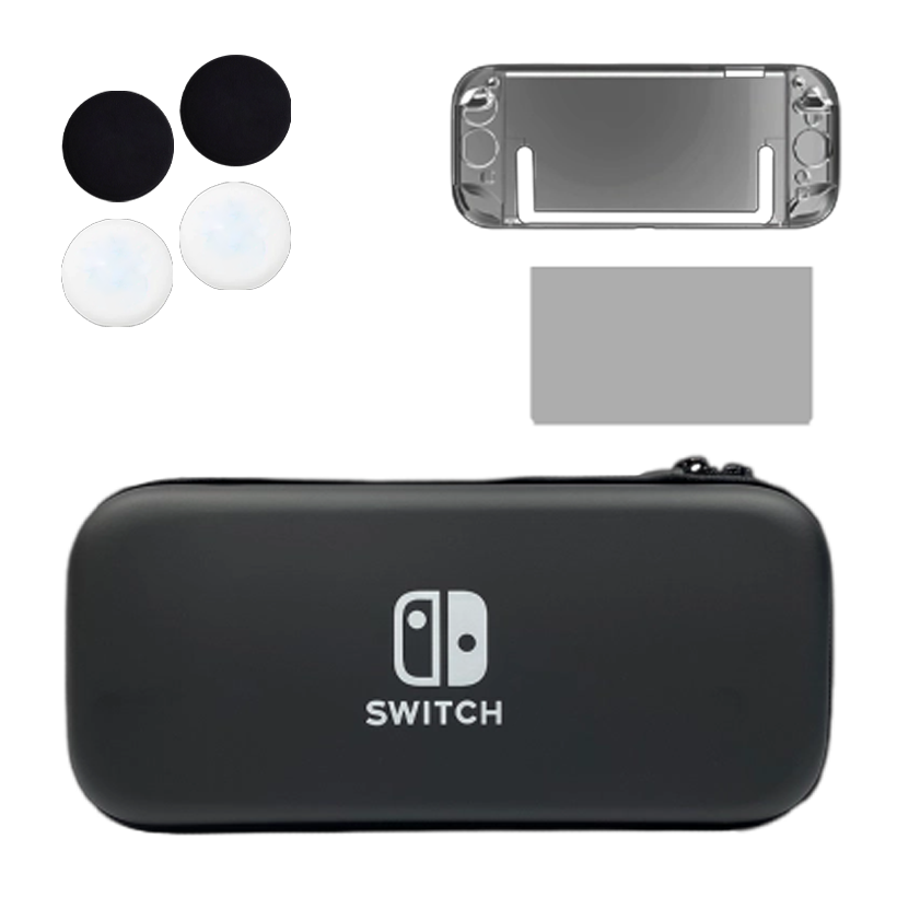 Набір RMC Switch OLED Аксесуари Чохол Твердий та Силіконовий + Захисне Скло + Накладки на Стіки Black Новий - Retromagaz