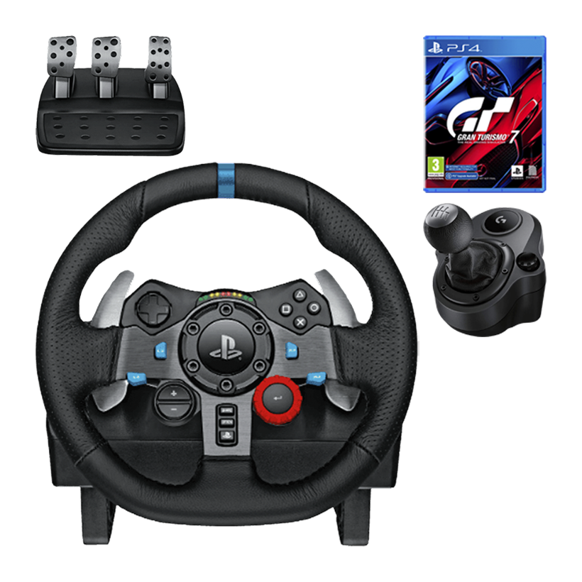 Набір Кермо Дротовий Logitech PlayStation 4 G29 Black Новий  + Важіль перемикання передач 5 Xbox Driving Force Shifter + Гра Sony Gran Turismo 7 Російська Озвучка - Retromagaz