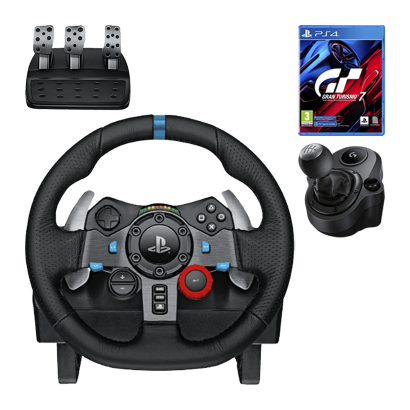 Набір Кермо Logitech PlayStation 4 G29 Black Новий  + Важіль перемикання передач 5 Xbox Driving Force Shifter + Гра Sony Gran Turismo 7 Російська Озвучка - Retromagaz