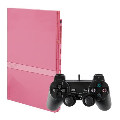 Набор Консоль Sony PlayStation 2 Slim SCPH-7xxx Limited Edition Chip Pink Б/У  + Геймпад Проводной RMC Black Новый - Retromagaz