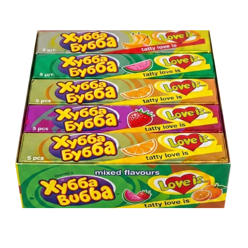 Набор Жевательная Резинка 20шт Love is... x Hubba Bubba Пластинки с Татуировкой 17g - Retromagaz