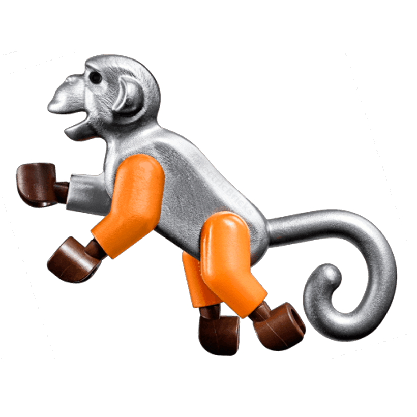 Фигурка Lego Animals Земля Monkey with Dark Brown Hands Flat Silver Arm Orange Arm 2550c02 98745c02 1 6135015 6160963 Flat Silver Б/У Нормальный - Retromagaz