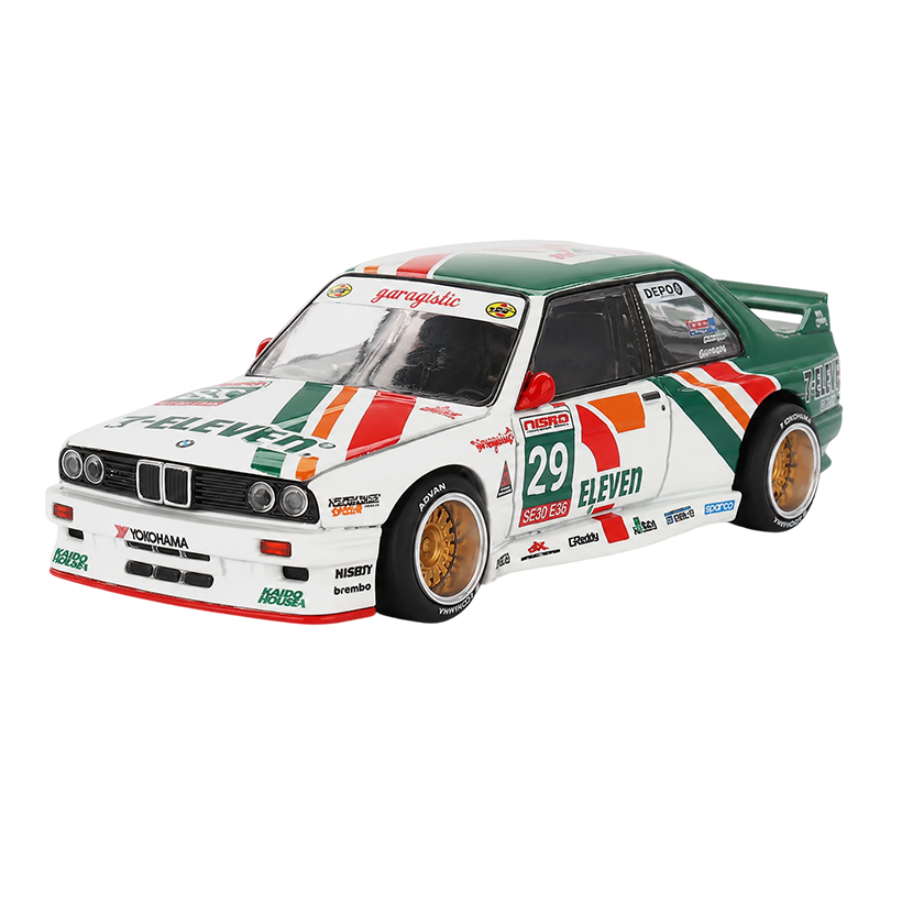 Машинка Premium Kaido House x MiNI GT BMW M3 Larry Chen V1 Open Hood 7-Eleven #29 Race Livery MiJo USA Exclusive 1:64 KHMG217 White - Retromagaz