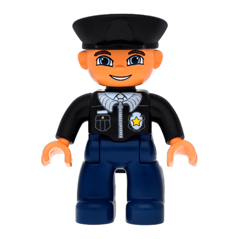 Фигурка Lego Boy Ville Police Dark Blue Leg Black Top Duplo 47394pb107 Б/У - Retromagaz