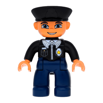 Фигурка Lego Ville Male Police Dark Blue Leg Black Top with Badge Black Arms Black Hat Blue Eyes Duplo Boy 47394pb107 Б/У - Retromagaz