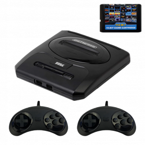 Набор Консоль Sega Mega Drive 2 MK-1631 USA Black Б/У  + Геймпад Проводной RMC MDSJ-6000 Новый 2шт + Сборник Игр 112 in 1 Без Повторов Английская Версия - Retromagaz