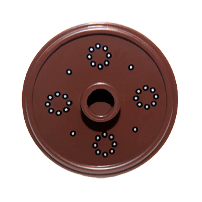 Зброя Lego Щит Round with Stud and Ring Around Edge with Silver Dots Pattern 91884pb002 4652801 Dark Brown Б/У - Retromagaz