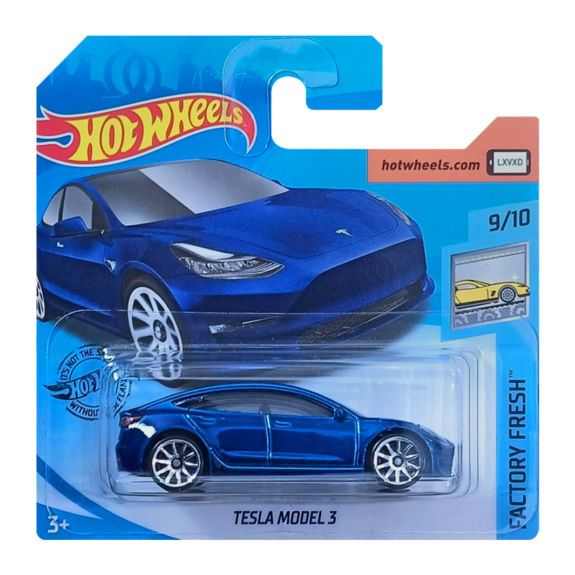Машинка Базовая Hot Wheels Tesla Model 3 Factory Fresh 1:64 GHF32 Blue - Retromagaz