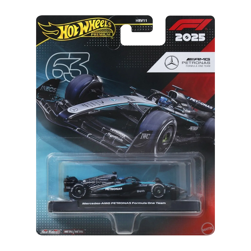 Машинка Premium Hot Wheels Mercedes-AMG PETRONAS Formula One Team (#63 George Russell) 1:64 JKD80 Black - Retromagaz