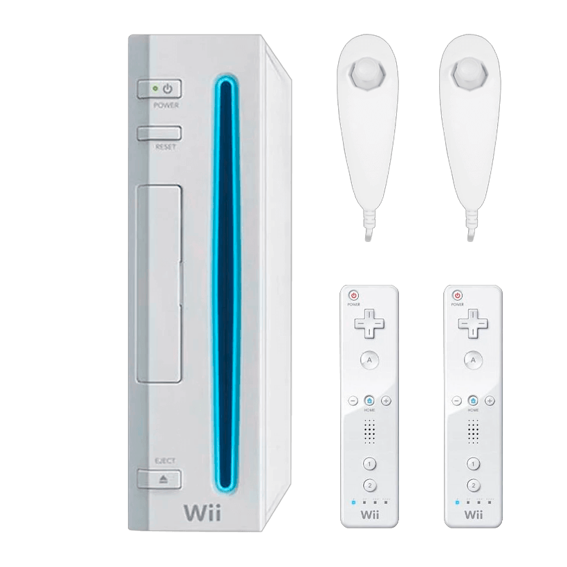 Набір Консоль Nintendo Wii RVL-001 Europe Модифікована 32GB White + 5 Вбудованих Ігор Б/У  + Контролер Бездротовий Remote 2шт + Контролер Дротовий Nunchuk 2шт - Retromagaz