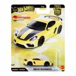 Машинка Premium Hot Wheels Porsche 718 Cayman GT4 Deutschland Design 1:64 JKF42 Yellow - Retromagaz