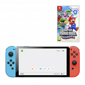Набір Консоль Nintendo Switch OLED Model HEG-001 64GB Blue Red Новий  + Гра New Super Mario Bros. Wonder Російські Субтитри - Retromagaz