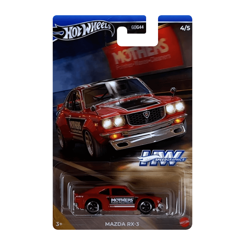 Тематическая Машинка Hot Wheels Mazda RX-3 Mothers Speed Graphics 1:64 HRT07 Red - Retromagaz