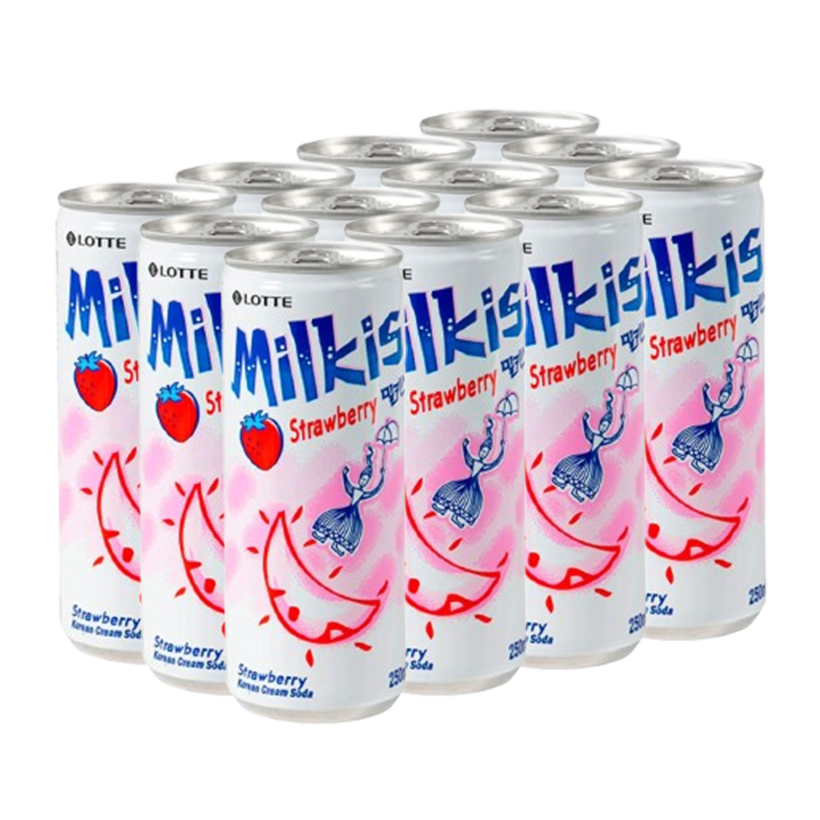 Набір Напій 12шт Lotte Milkis Газований Молочний Полуниця 250ml - Retromagaz