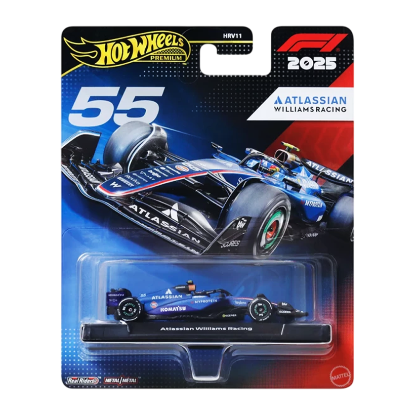 Машинка Premium Hot Wheels Atlassian Williams Racing (#55 Carlos Sainz Jr.) 1:64 JKD85 Blue - Retromagaz