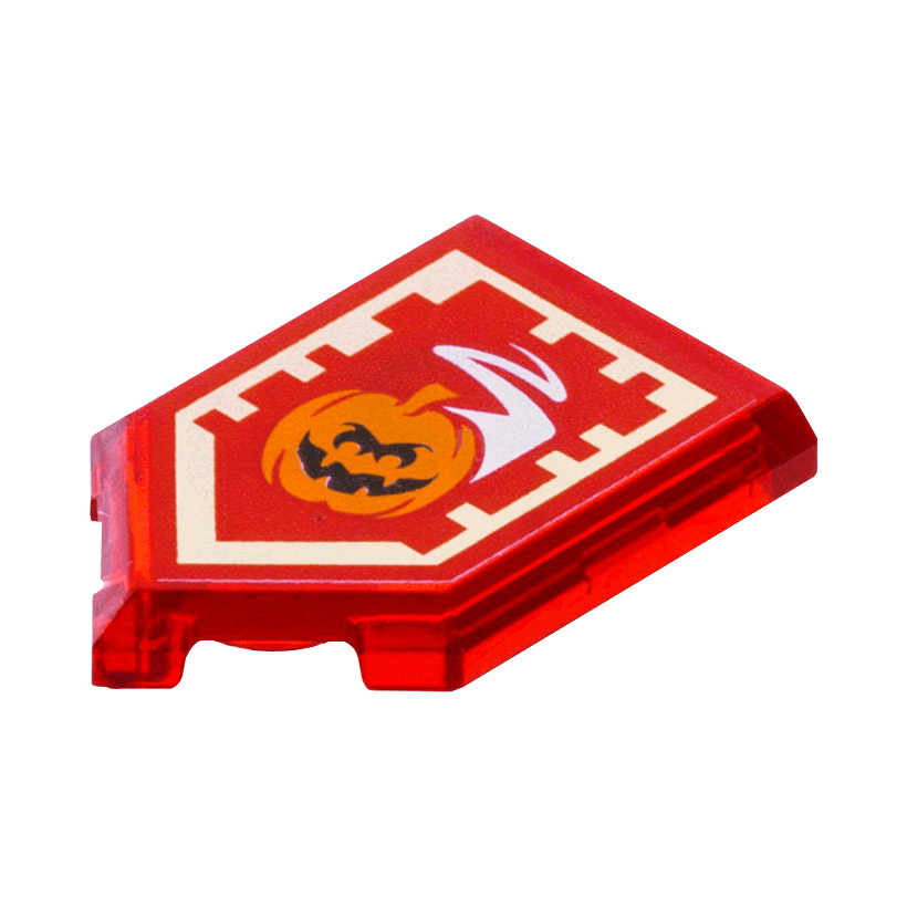 Плитка 4шт Lego Модифікована Декоративна Pentagonal Nexo Power Shield Pattern Manic Pumpkin 2 x 3 22385pb113 6172775 6245488 Trans-Red Б/У - Retromagaz