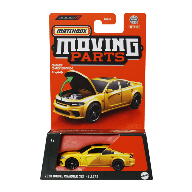 Тематическая Машинка Matchbox Dodge Charger SRT Hellcat Moving Parts 1:64 FWD28/HVN15 Yellow - Retromagaz