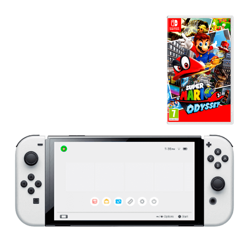 Набір Консоль Nintendo Switch OLED Model HEG-001 64GB White Новий + Гра Super Mario Odyssey Російські Субтитри - Retromagaz