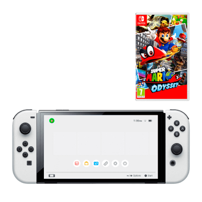 Набір Консоль Nintendo Switch OLED Model HEG-001 64GB White Новий  + Гра Super Mario Odyssey Російські Субтитри - Retromagaz