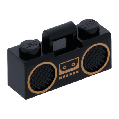 Мистецтво Lego Radio Boom Box with Bar Handle with Gold Cassette Player 93221pb01 4609949 6211800 Black Б/У - Retromagaz