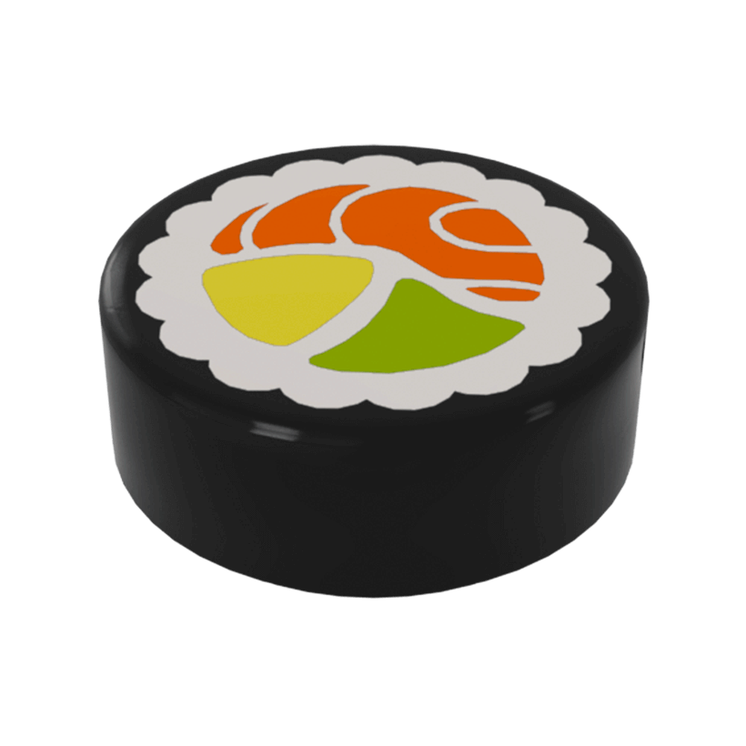 Плитка 2шт Lego Круглая Декоративная Sushi Salmon Maki Roll Pattern 1 x 1 98138pb038 6139451 Black Б/У - Retromagaz