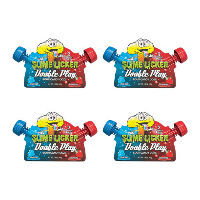 Цукерки Рідкі 4шт Toxic Waste Slime Licker Double Play Blue Razz Strawberry 40g - Retromagaz