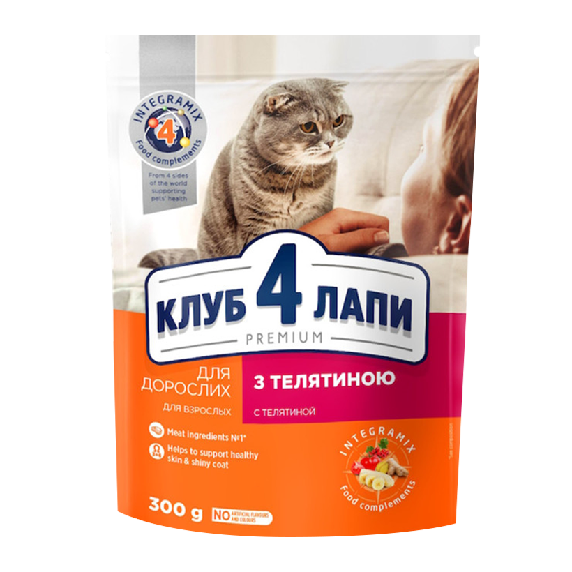 Сухой Корм для Кошек Клуб 4 Лапы Premium Телятина 300g - Retromagaz