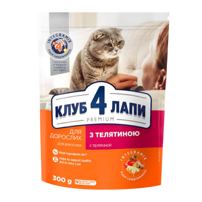 Сухий Корм для Котів Клуб 4 Лапи Premium Телятина 300g - Retromagaz