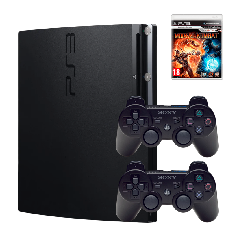 Набор Консоль Sony PlayStation 3 Slim 120GB Black Б/У  + Геймпад Беспроводной DualShock 3 2шт + Игра Mortal Kombat Английская Версия - Retromagaz