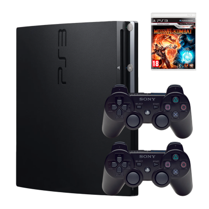 Набор Консоль Sony PlayStation 3 Slim 120GB Black Б/У  + Геймпад Беспроводной DualShock 3 2шт + Игра Mortal Kombat Английская Версия - Retromagaz