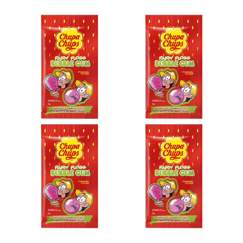 Набір Жувальна Гумка 4шт Chupa Chups Солодка Вата Bubblegum Strawberry 11g - Retromagaz