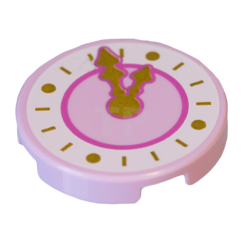 Плитка Lego Круглая Декоративная Bottom Stud Holder with Dark Pink Clock with Gold Hands Pattern 2 x 2 14769pb107 6135339 Bright Pink Б/У - Retromagaz