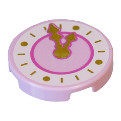 Плитка Lego Bottom Stud Holder with Dark Pink Clock with Gold Hands Pattern Кругла Декоративна 2 x 2 14769pb107 6135339 Bright Pink Б/У - Retromagaz