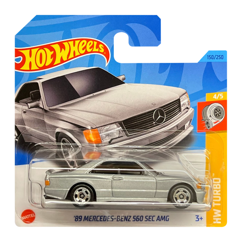 Машинка Базова Hot Wheels '89 Mercedes-Benz 560 SEC AMG Turbo 1:64 HKK85 Metallic Silver - Retromagaz