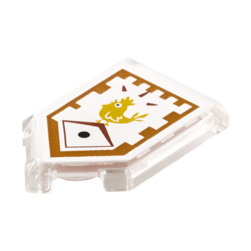 Плитка 4шт Lego Модифицированная Декоративная Pentagonal Nexo Power Shield Pattern Chicken Power 2 x 3 22385pb014 6133403 Trans-Clear Б/У - Retromagaz