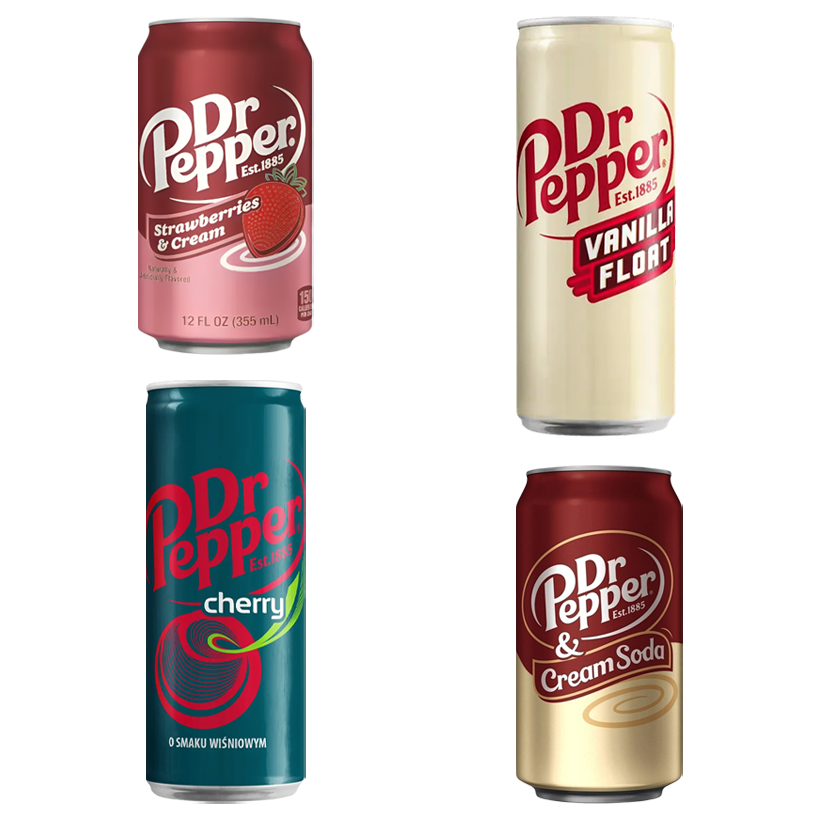 Набор Quad Damage (Dr Pepper Vanilla Float + Cherry + Cream Soda + Strawberries & Cream) - Retromagaz
