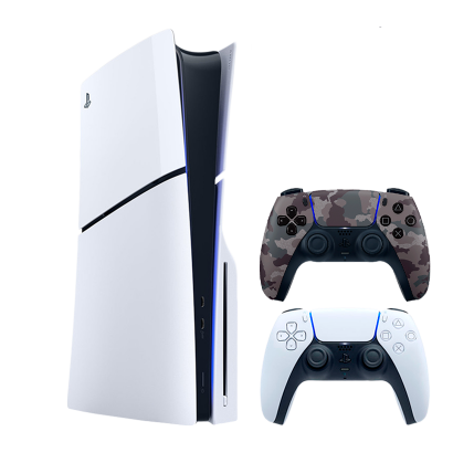 Набор Консоль Sony PlayStation 5 Slim Blu-ray 1TB White Новый  + Геймпад Беспроводной DualSense Grey Camouflage - Retromagaz