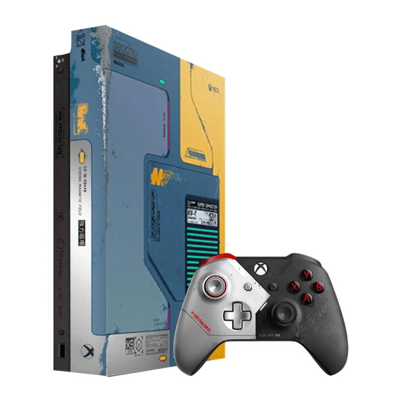 Набір Консоль Microsoft Xbox One X Cyberpunk 2077 Limited Edition 1TB Yellow Blue Б/У  + Геймпад Бездротовий Version 2 Black White - Retromagaz