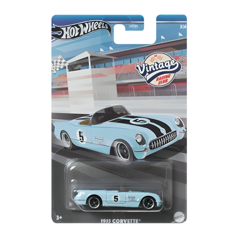 Тематическая Машинка Hot Wheels 1955 Corvette Vintage Racing Club 1:64 HRT81/HRV01 Blue - Retromagaz