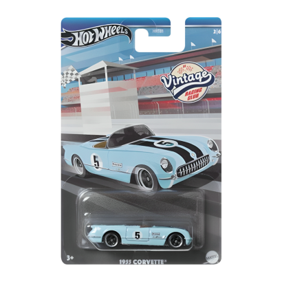 Тематическая Машинка Hot Wheels 1955 Corvette Vintage Racing Club 1:64 HRT81/HRV01 Blue - Retromagaz
