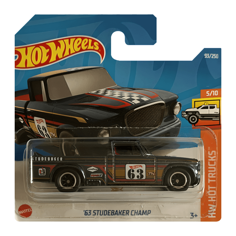 Машинка Базова Hot Wheels '63 Studebaker Champ Super Treasure Hunt STH Hot Trucks 1:64 HCY14 Black - Retromagaz