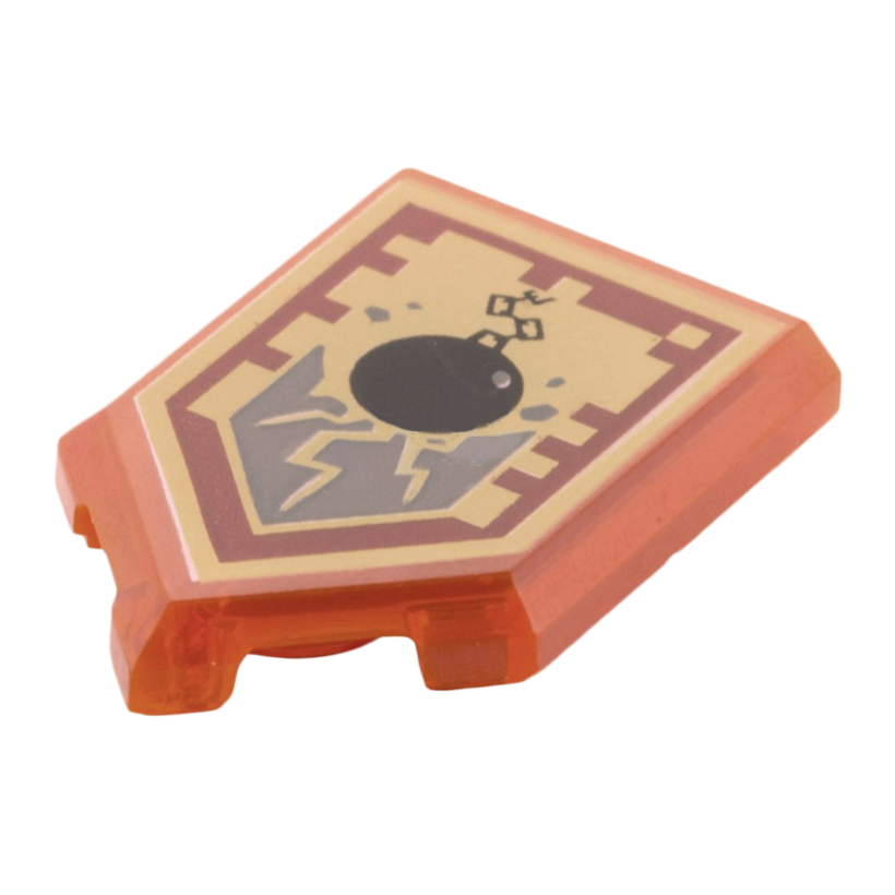 Плитка 4шт Lego Модифікована Декоративна Pentagonal with Nexo Power Shield Pattern Ground Pound 2 x 3 22385pb018 6132326 Trans-Neon Orange Б/У - Retromagaz