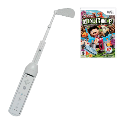 Набір Гра Nintendo Wii Carnival Games: Mini-Golf Europe Англійська Версія + Обкладинка Б/У  + Насадка RMC Golf Club White - Retromagaz