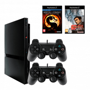 Набір Консоль Sony PlayStation 2 Slim SCPH-7xxx Chip Black Б/У  + Геймпад Дротовий RMC Новий + Гра  Mortal Kombat Deception Російська Озвучка Новий + Гра  Tekken Tag Tournament Англійська Версія Новий