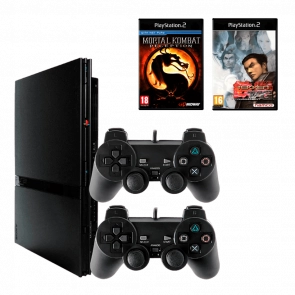 Набір Консоль Sony PlayStation 2 Slim SCPH-7xxx Chip Black Б/У Хороший + Геймпад RMC + Гра RMC Tekken Tag Tournament + Гра RMC Mortal Combat Deception