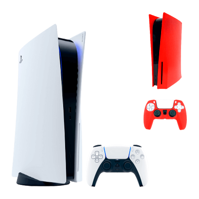 Набір Консоль Sony PlayStation 5 Blu-ray 825GB White Standart Новий + Чохол Силіконовий для Панелі PlayStation 5 Red + Чохол Силіконовий для DualSense - Retromagaz