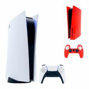 Набір Консоль Sony PlayStation 5 Blu-ray 825GB White Standart Новий + Чохол Силіконовий для Панелі PlayStation 5 Red + Чохол Силіконовий для DualSense